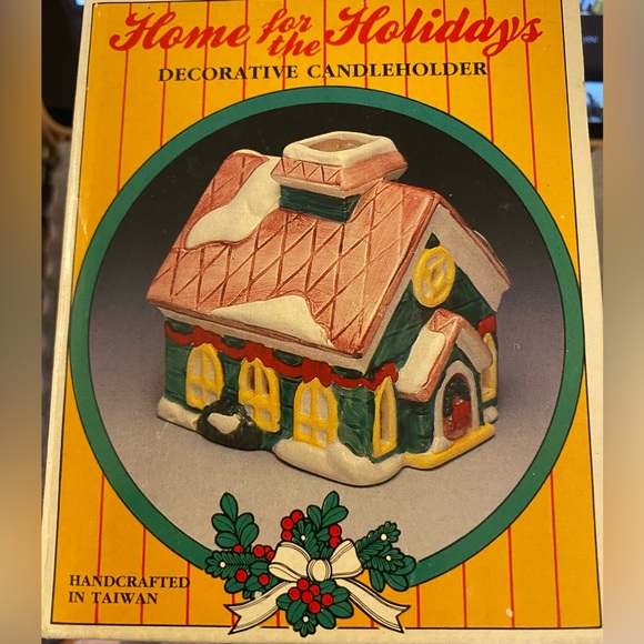 Ceramic Winter house “Home for the Holidays” vintage tealite by jasco w/ og box! - Picture 6 of 8
